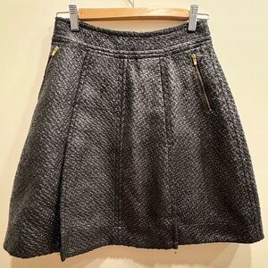 Banana Republic Witchy Noir Black Tweed Pleated Skirt Gold Zipper Size 2 Grunge